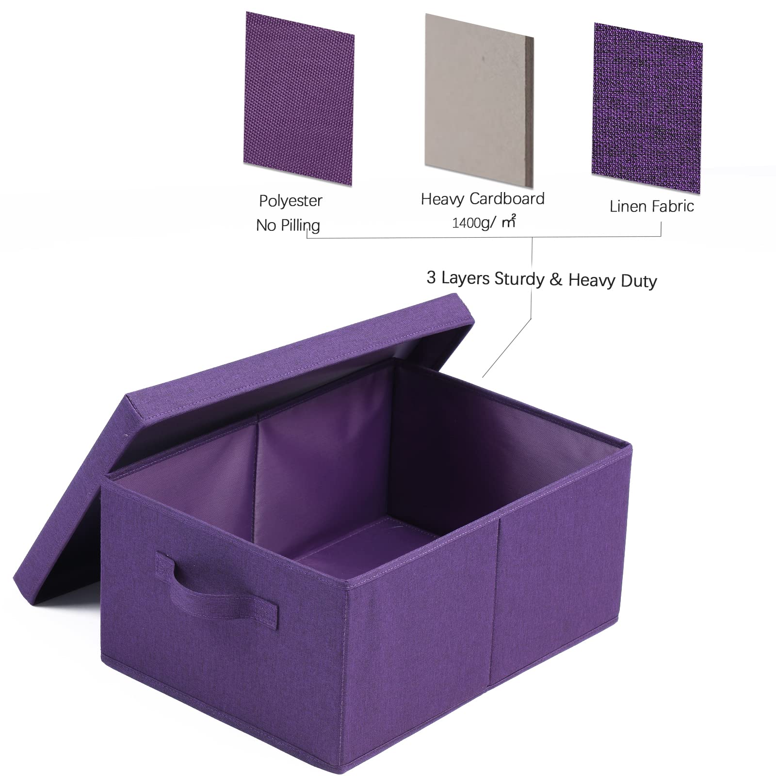 HOONEX 2 Faltbare Aufbewahrungsboxen Mit Deckel - 42x30x19 Cm, 24 Liter, Aus Stoff & Karton, Mit Tragegriffen
