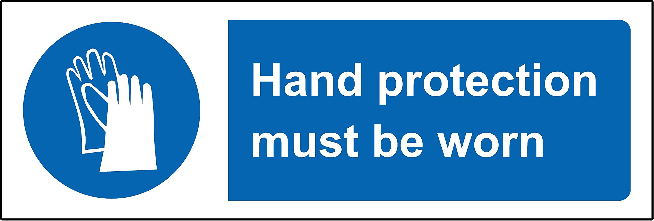 Hand protection must be worn Safety sign - Self adhesive sticker 300mm x 100mm