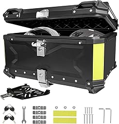 NBYTLT 65L Motorcycle Top Case, Aluminum Luggage Box with Lock & 4 Keys, Universal Black Tail Trunk with Baseplate Waterproof, Tail Box with Security Lock for Most Frames