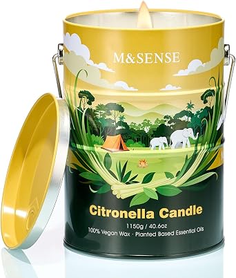 M&SENSE Citronella Candles Outdoor 220 Hour Burn, 40.6oz Large, Natural Non-Toxic Soy Wax, Outdoor & Indoor Use for Patio, Camping, Home