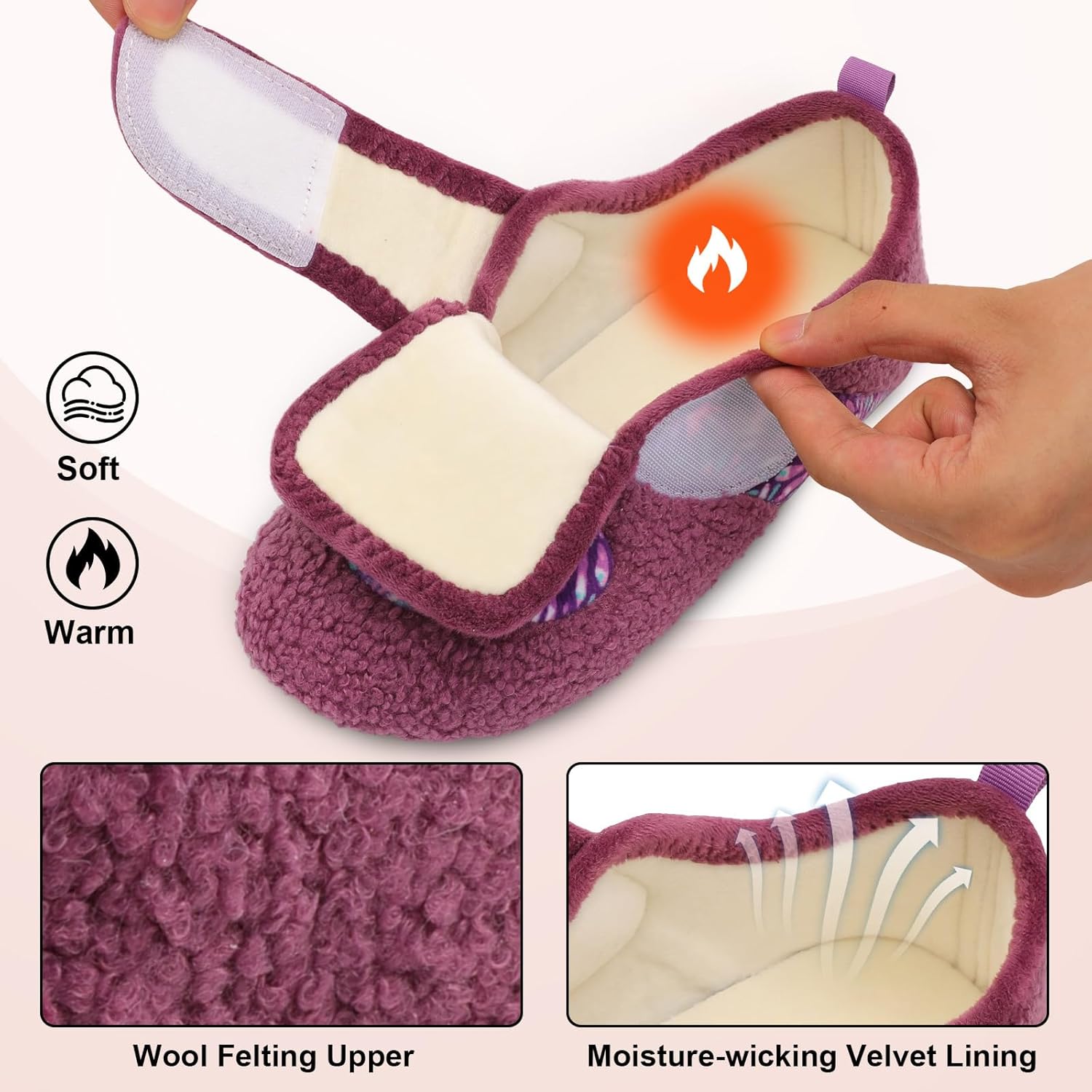 BARERUN Women Slippers Adjustable Wide Diabetic House Slippers for Women Soft-Lightweight House Shoes with Rubber Sole Indoor/Outdoor - Image 3