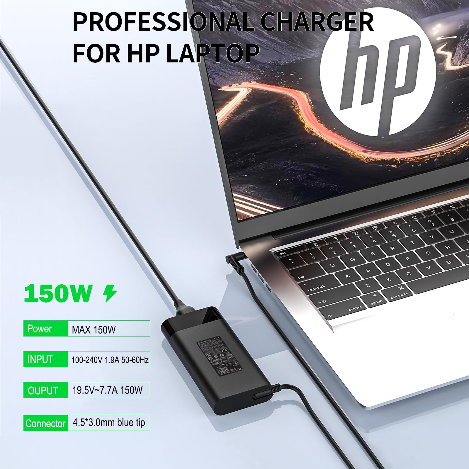 150 W 19,5 V 7,7 A Caricabatterie portatile per HP ZBook Studio 15 16 17 15u 15v G3 G4 G5 G6 G7 G8 Alimentazione Fury 15 17 x360 G5 OMEN Pavilion Gaming 15 17 EliteBook 1050 G1 Adattatore di