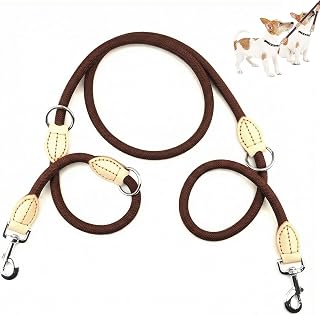 Dog Leash 2.1M Thick Nylon Dog Leash Adjustable Handsfree with 2 Carabiners Brown Dog Leash for Large Dogs, Suitable Tow Lead Double Leash for 2 Dogs