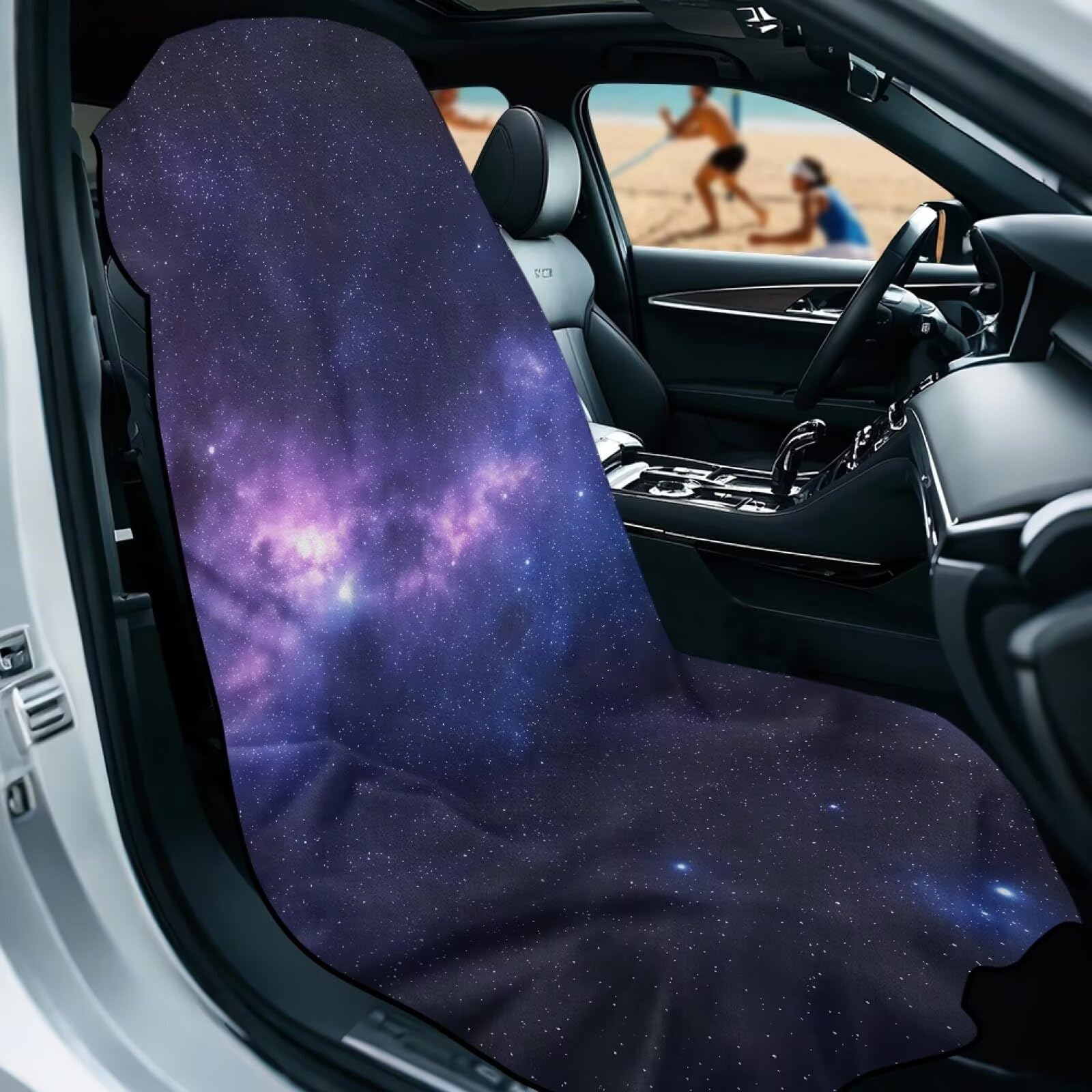 KEIAHUAN Purple Starry Sky Car Seat Towel Covers with Storage Bag Non Slip Absorbent Auto Seat Pet Covers Travel Beach Towel for Swimming Workout