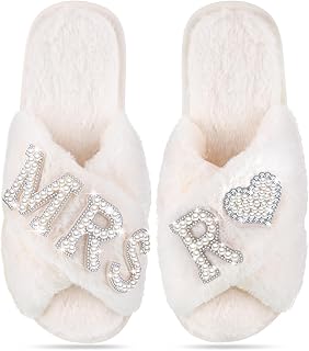 Tarpop Bride Slippers Mrs Slipper for Wedding with Personalized Initial Pearl Design Bridal Gifts