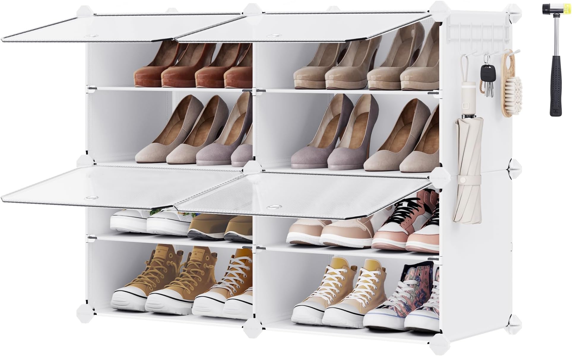 SONGMICS Shoe Rack Organizer, 4-Tier Shoe Storage Cabinet for Closet and Entryway, Holds 16 Pairs of Shoes, Adjustable, White ULPC032W01