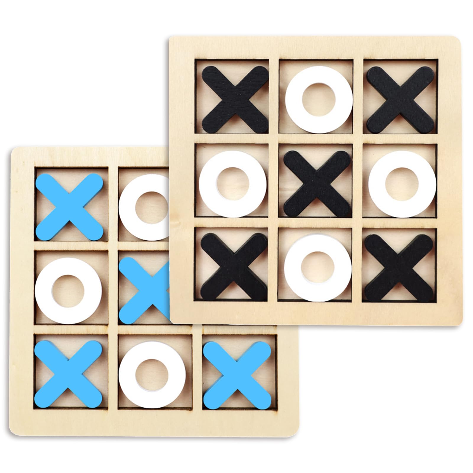 Wooden Board Games Set Classic Family Games - 2 Packs with Ludo, Snakes and Ladders, Tic Tac Toe (Noughts and Crosses) | Portable Travel Size for Kids Adults | Indoor Family Fun Night Gift Idea
