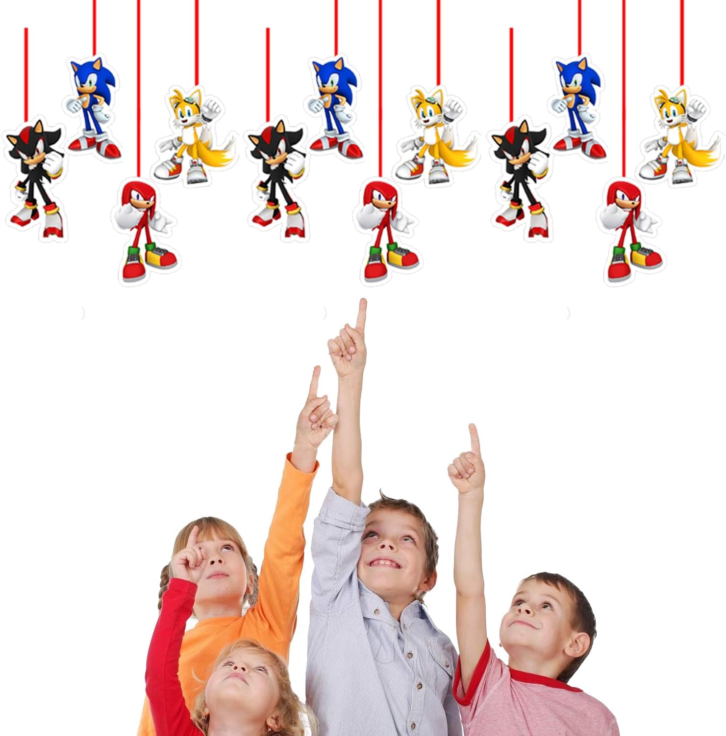 WoW Party Studio Sonik Theme Happy Birthday Party Decoration Ceiling Hangings/Danglers - 12 Pcs