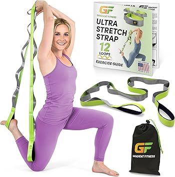 Gradient Fitness Stretching Strap for Physical Therapy, 12 Multi-Loop Stretch Strap 1.5" W x 8' L, Neoprene Handles, Physical Therapy Equipment, Yoga Straps for Stretching, Leg Stretcher, (G...