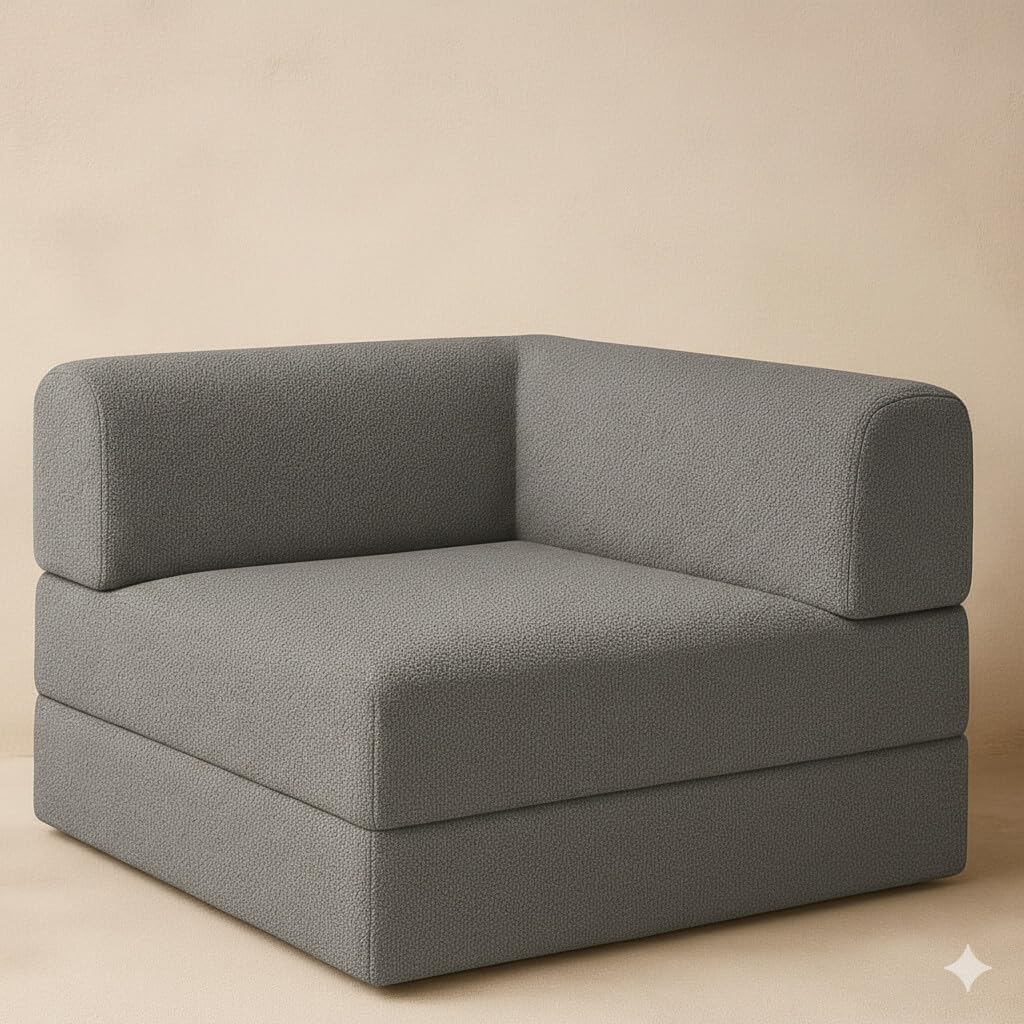 PUM PUM Premium Bouclé Fabric Sofa Cum Bed | Foldable Floor Sofa with Backrest | Convertible Single Bed | Space-Saving Furniture for Living Room & Bedroom,Grey-image-31