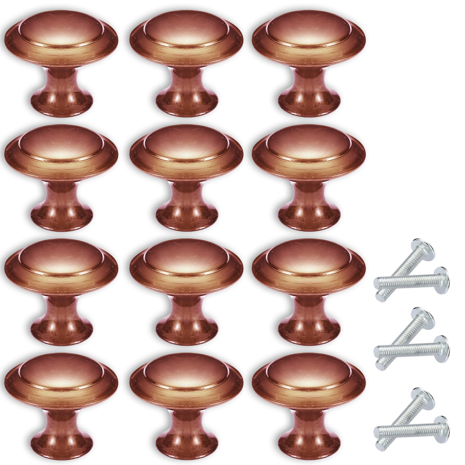 HDFHDF 12 PCS Cupboard Door Knobs with Screws Mushroom Shaped Handle Stainless Steel Circular Single Hole Wardrobe Drawer Tea Water Cabinet Knob(Red Bronze) — image 1
