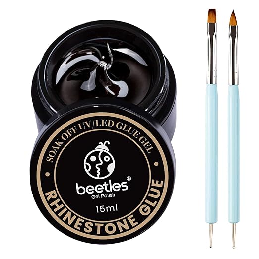Beetles Rhinestone Glue for Nails Nail Gem Glue for Nail Art Adhesive Resin Gems Diamonds Jewelry Decoration Soak Off Led Lamp with 2 Dual Purpose Brush Pen Gift for Girls