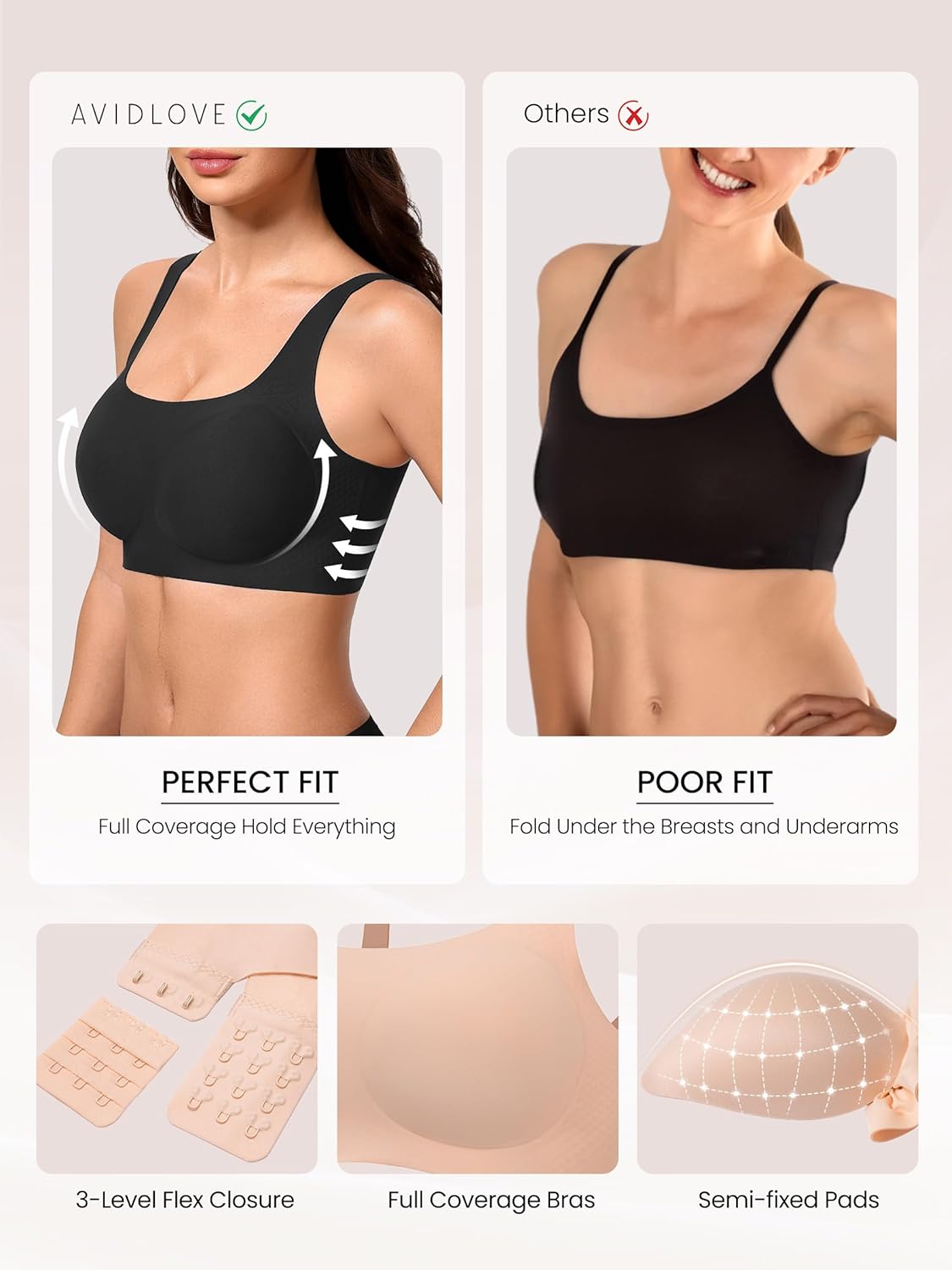 Avidlove Bras for Women Wireless Comfortable Bra Supportive No Underwire Bras Tshirt Push Up Bralettes Jelly Dot Seamless Bra - Image 4