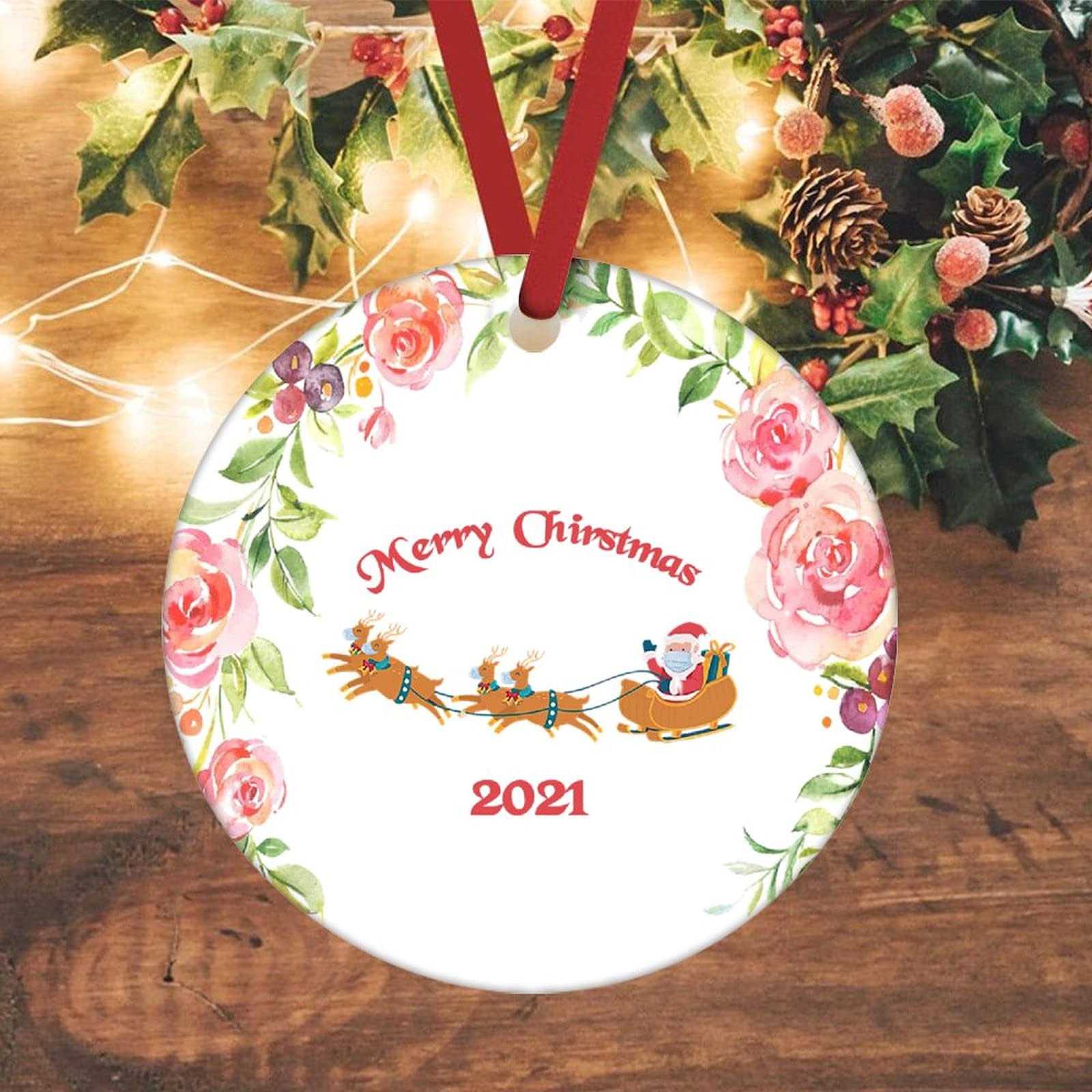 Christmas Ornament 2021 Memories Christmas Ornaments Customized Xmas Ornament Tree Decorations Funny Personalized Keepsake Gift Memento Round Ceramic Souvenir 3 inch