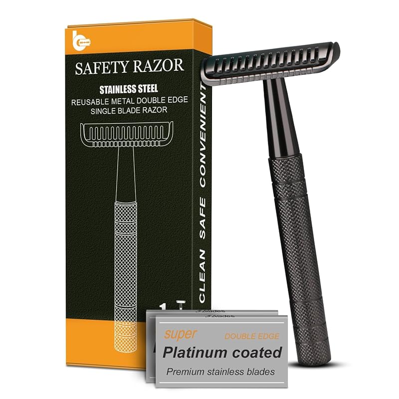Double Edge Safety Razors for Men, Stainless Steel Single Blade Razor
