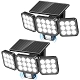 WdtPro Solar Lights Outdoor Flood Light, 3500LM Bright Motion Sensor Outdoor Lights, 3 Heads & Upgrade Glass Panel, LED Solar Powered Security Light Spotlights Waterproof for Outside Yard-2Pack
