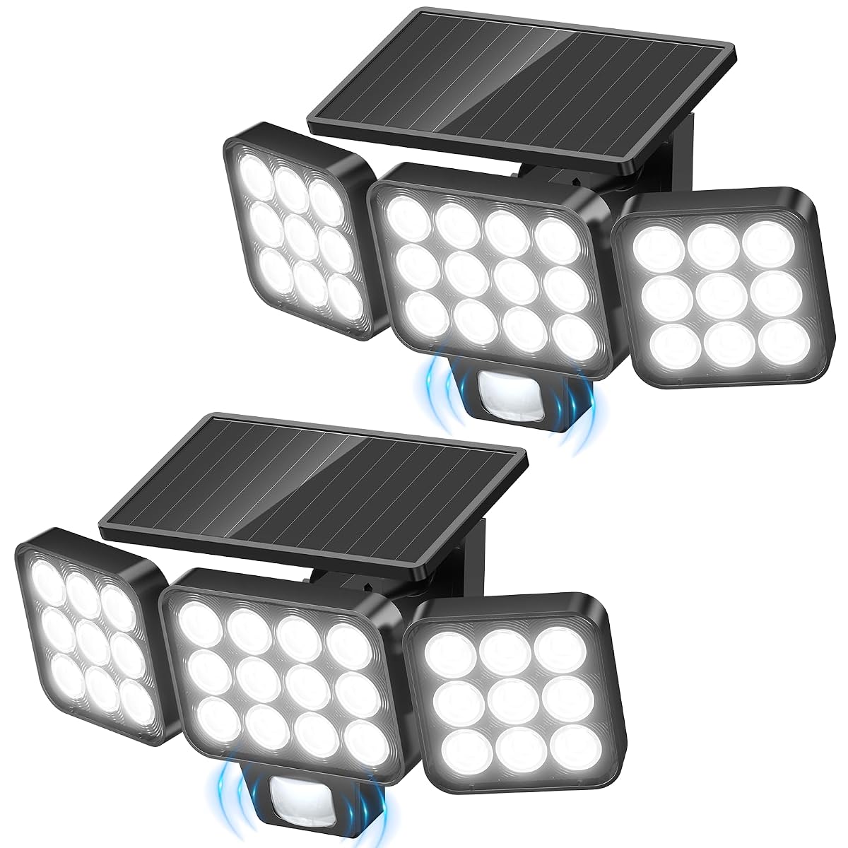 WdtPro Solar Flood Lights, 3500LM Bright Motion Sensor, 2 Pack, Black, LED with