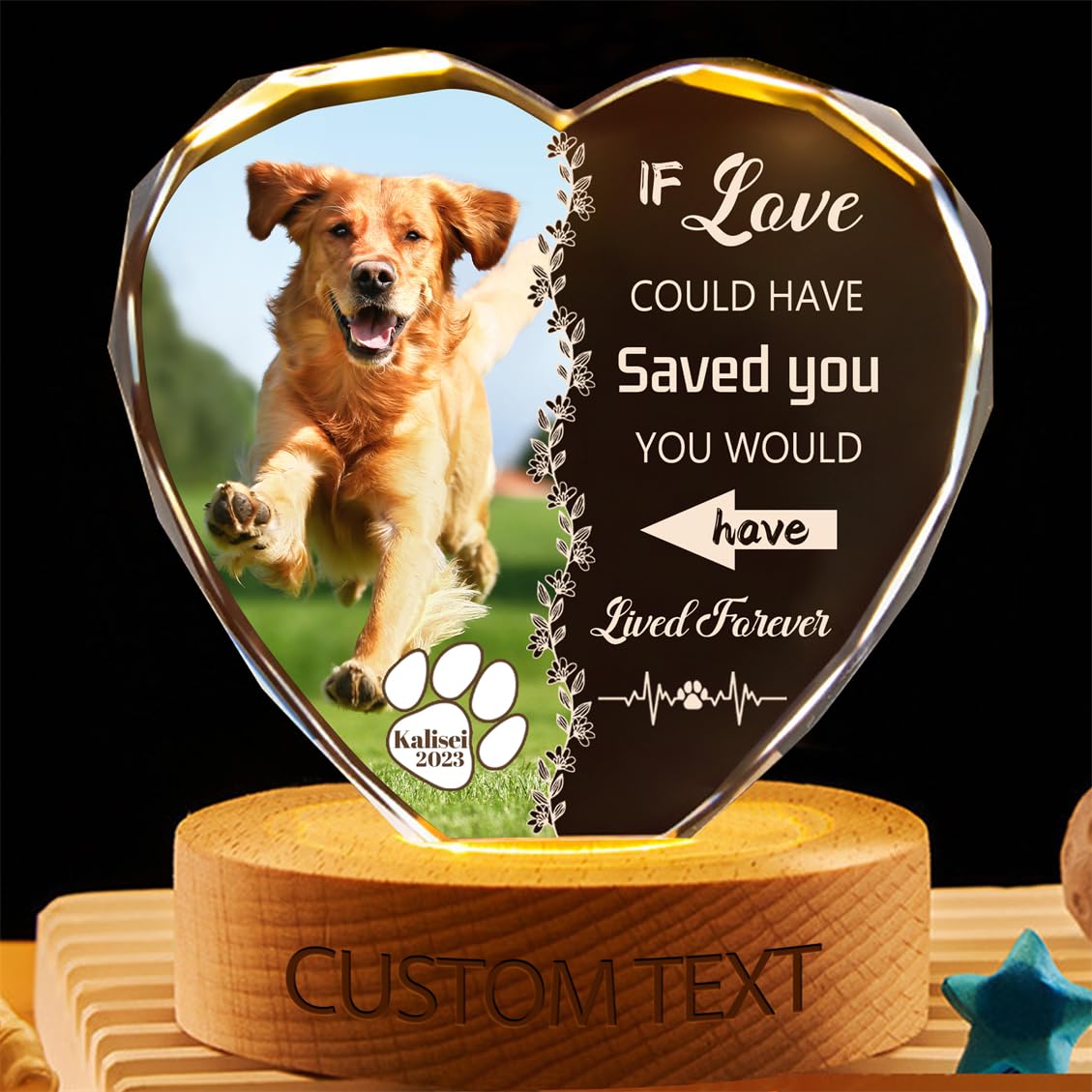 Personalized Pet Memorial Photo Crystal Lamp Custom Loss of Dog Cat Crystal Night Light Dog Remembrance Picture Frame Keepsake Always in Our Heart Sympathy Gift for Pet Owner Birthday Christmas,03