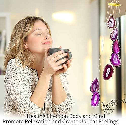 Miniatura 2 de Cristales y piedras curativas, campanillas de viento de cristal de 29 pulgadas con sonido relajante, campanillas de viento únicas para exteriores,