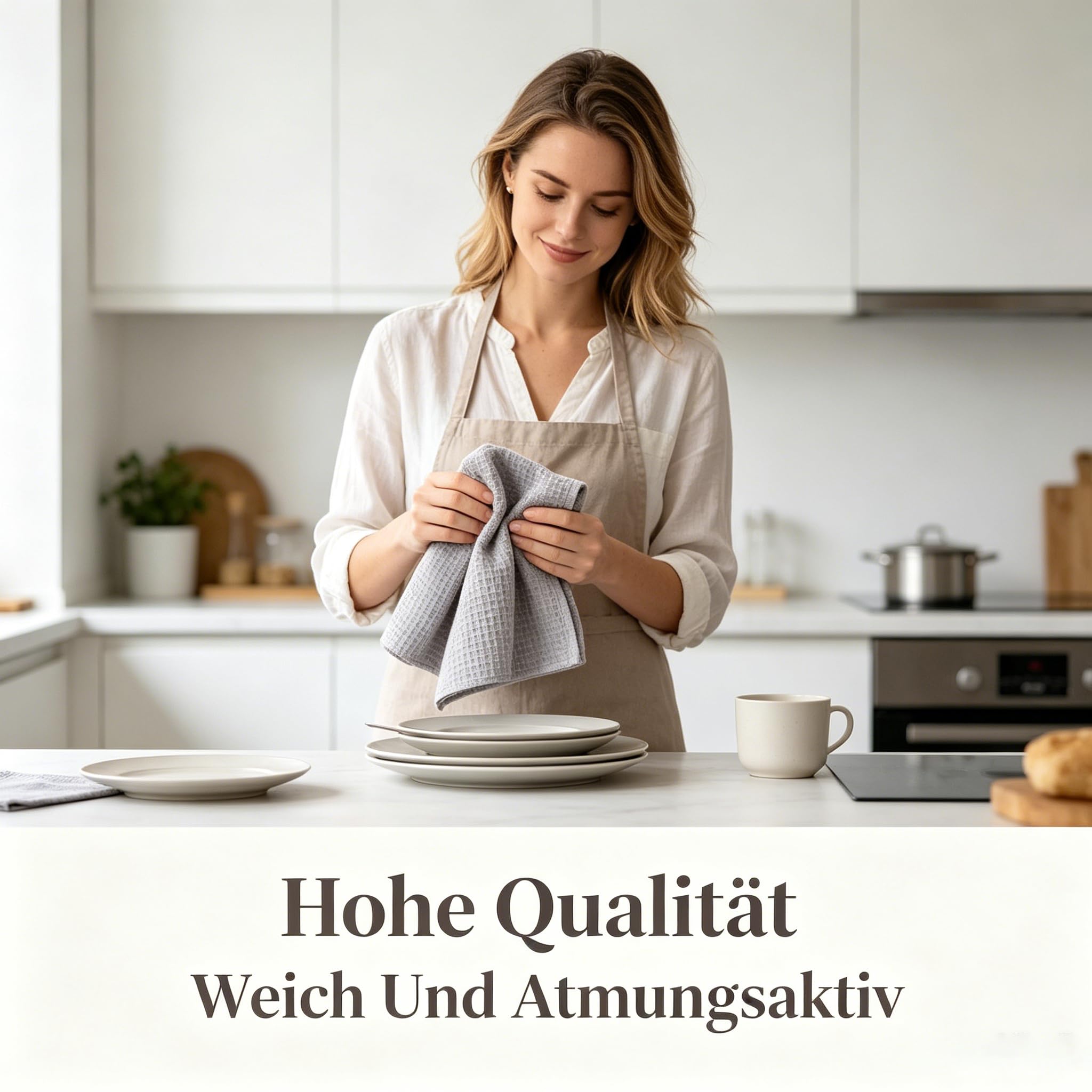 4 Teiliges Geschirrtücher Baumwolle, 45x65cm Küchentücher, Super Saugstarke und Langlebige Waffelstruktur Geschirrtücher