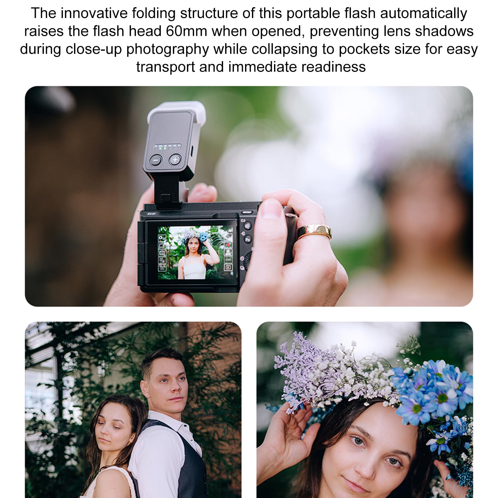 Sxhlseller Flash TTL Pieghevole con 5 Livelli Manuali, 700 Flash Ricaricabili da 420 MAh, Compatto con Diffusore per Ritratti di Viaggio (Z2-N)