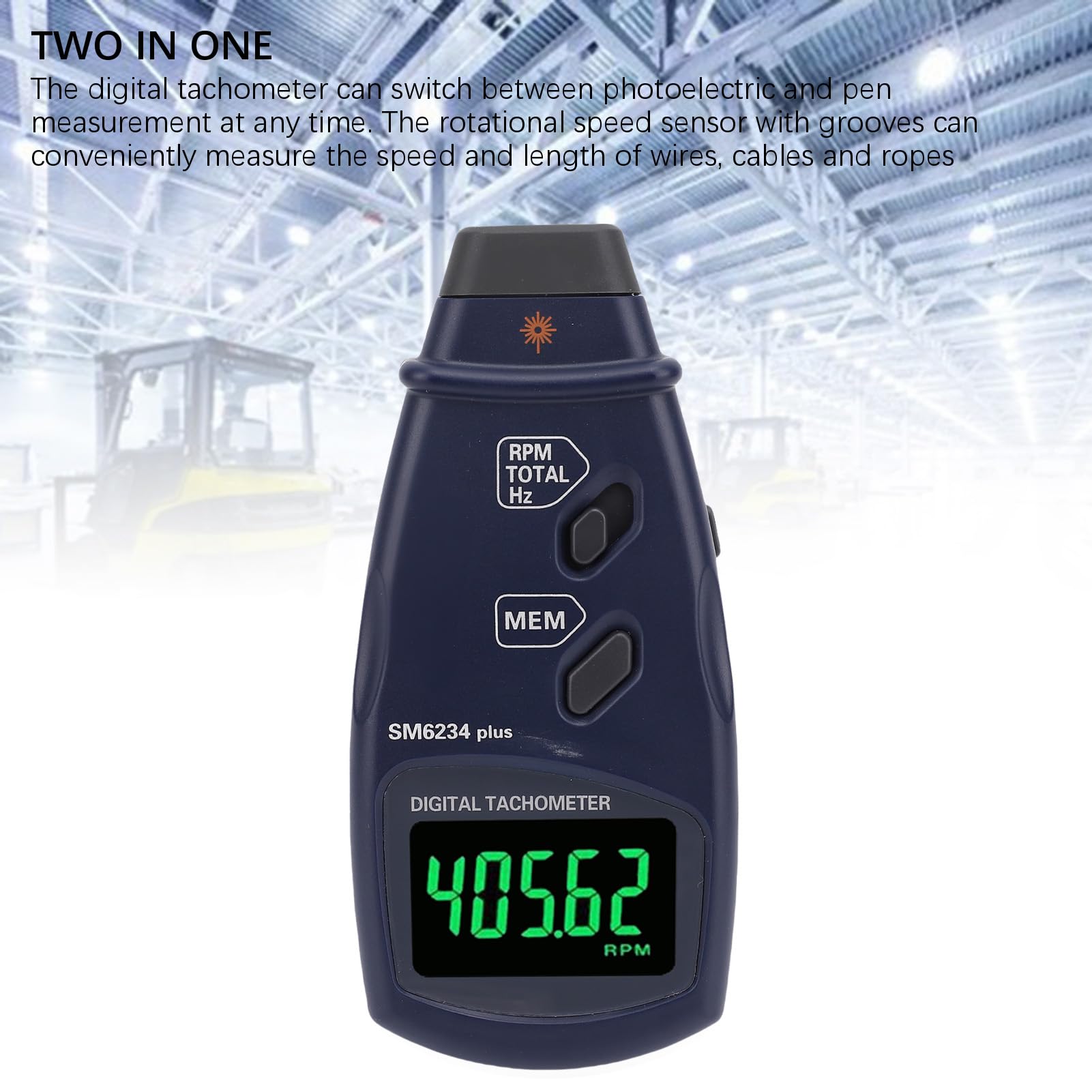 Tacómetro Digital, Tacómetro de Motor Pequeño Dos en de bajo Error Preciso, Medidor de Velocidad de RPM con Pantalla LCD Retroiluminada Grande para Motor Pequeño, Alambres, Cables, Cuerdas
