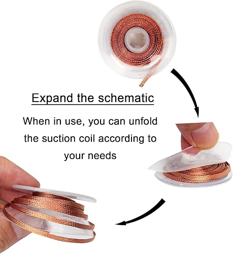 Miniatura 7 de Mechas de soldadura, mecha de soldadura sin limpieza, 10 pies de longitud, 2 piezas de mechas trenzadas desoldantes. Herramienta de eliminación de