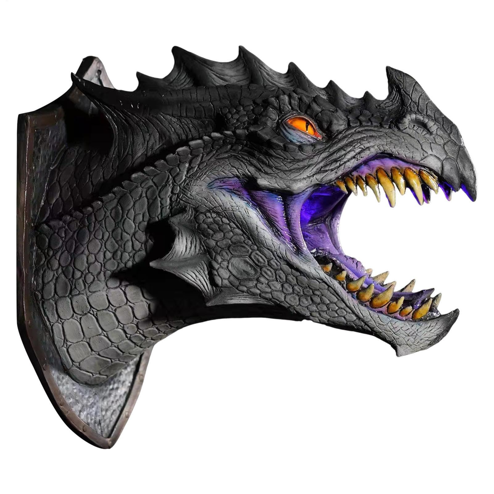 Rzeźba ścienna dinozaura - Grafika ścienna z głową 3D - Fantasy Wall Art
