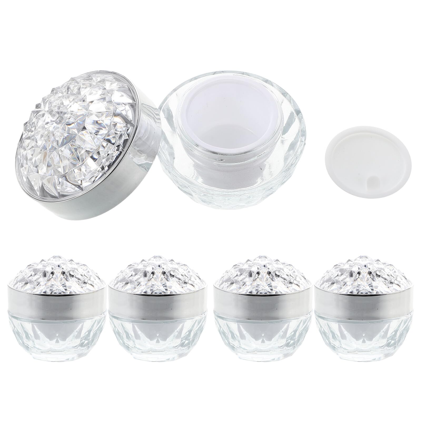 Tarro de Crema Rellenable de Vidrio 30g con Tapa Plateada, 5 Piezas