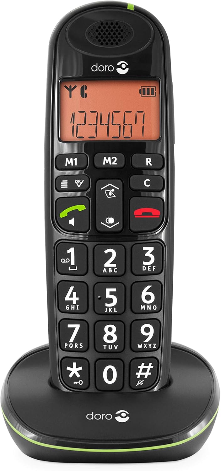 Doro Phone Easy 100W - Teléfono fijo inalámbrico con teclas extra grandes, color negro (importado)