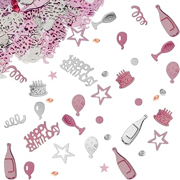OSDUE Pink Gold Silver Happy Birthday Confetti, 3000 Pieces Birthday Cake Metallic Foil Balloon Confetti, Table Scatter Confetti Decorations for Birthday/Wedding/Anniversary/Party Supplie