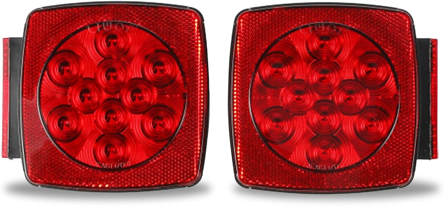12V LED Submersible Trailer Lights, Left & Right Square Tail Lights with Stop Tail Turn Signal, DOT Compliant for Trailers Under 80" Wide