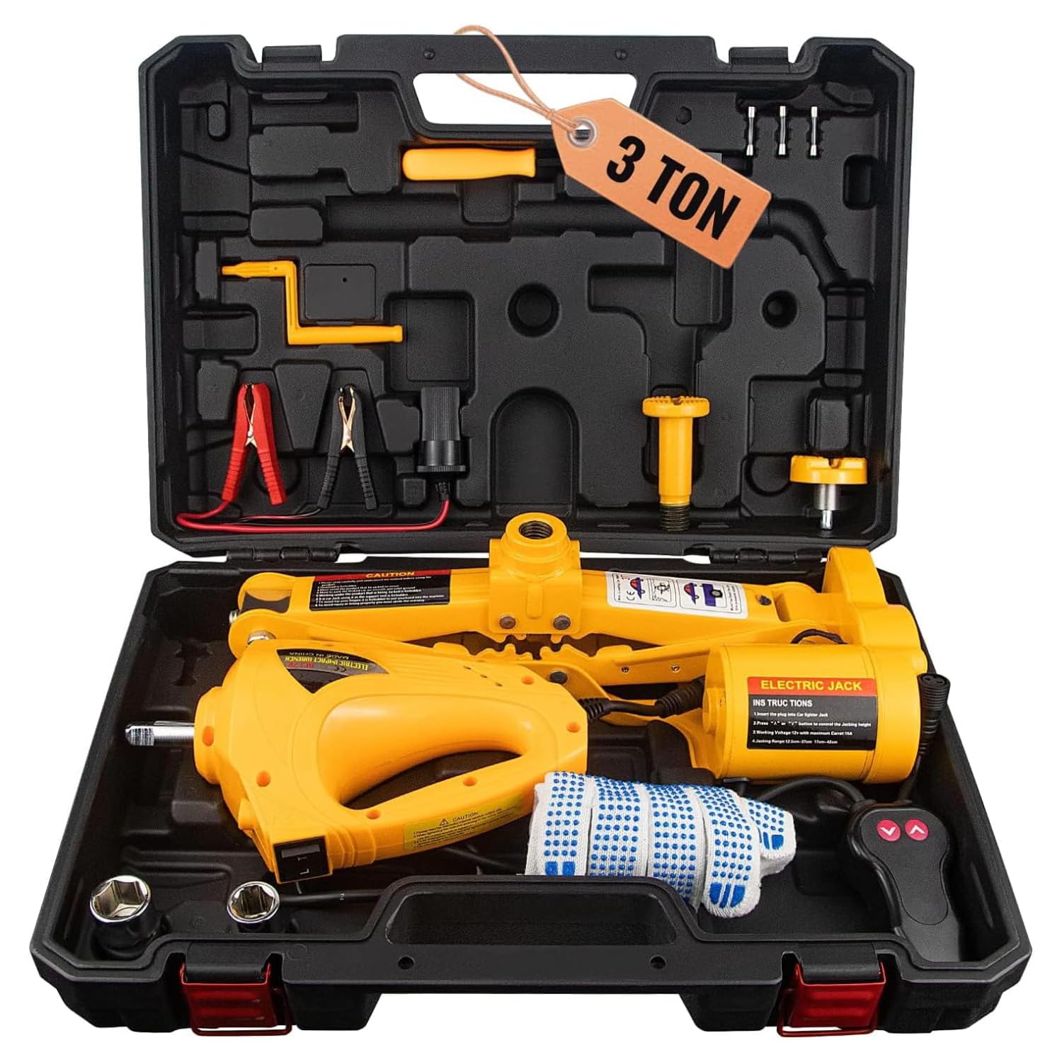 VOBOR Cric Idraulico Elettrico, 3Ton 12V DC Settore Automobilistico Martinetto con Chiave Elettrica per Auto SUV Furgone Garage e Attrezzature di Emergenza