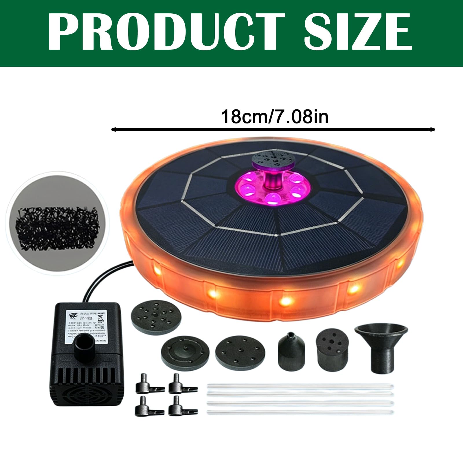Fontana Solare LED 3.8W Pompa Ad Acqua Solare Diametro 180mm Multicolore
