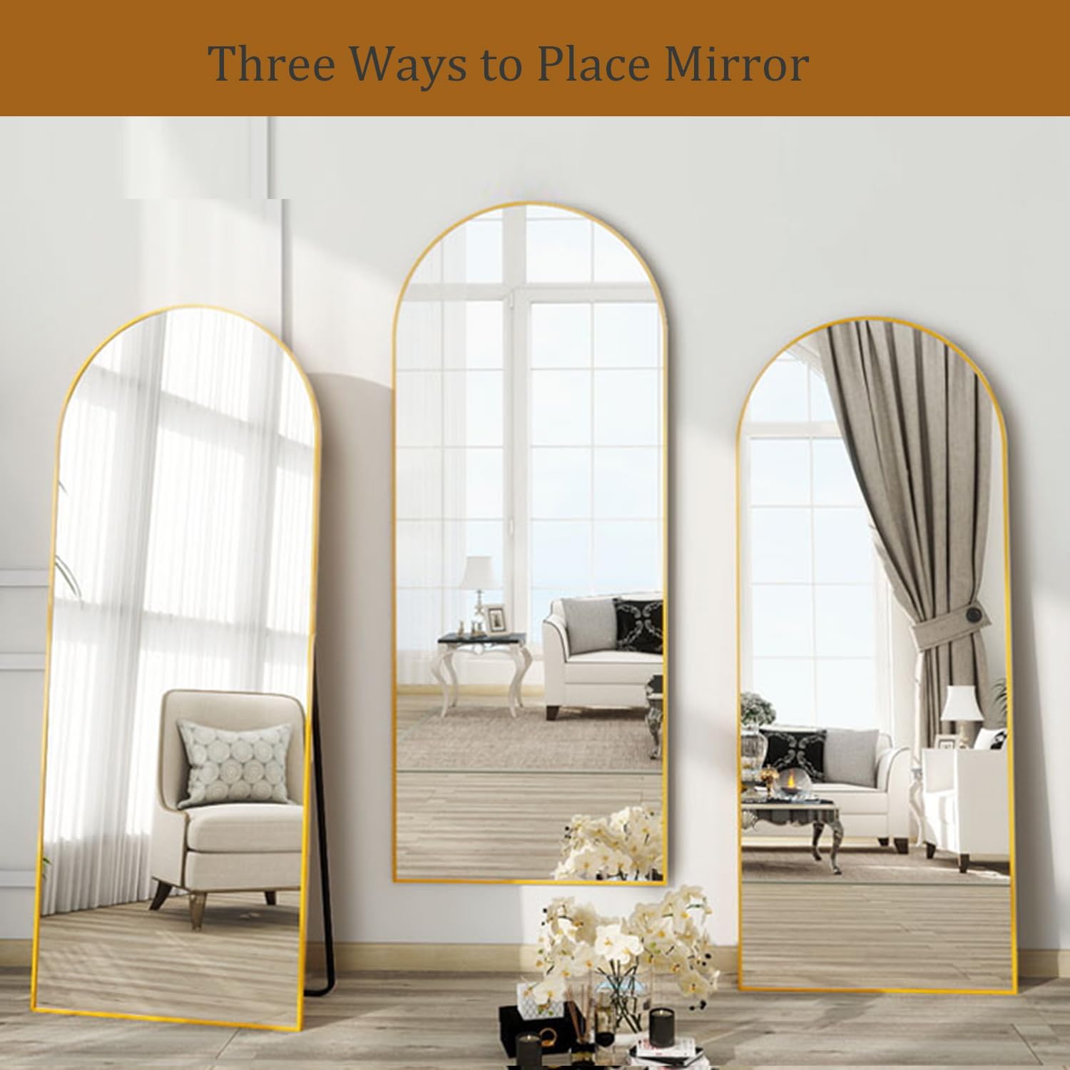 71x26 Arched Full Length Mirror, Gold Aluminum Frame