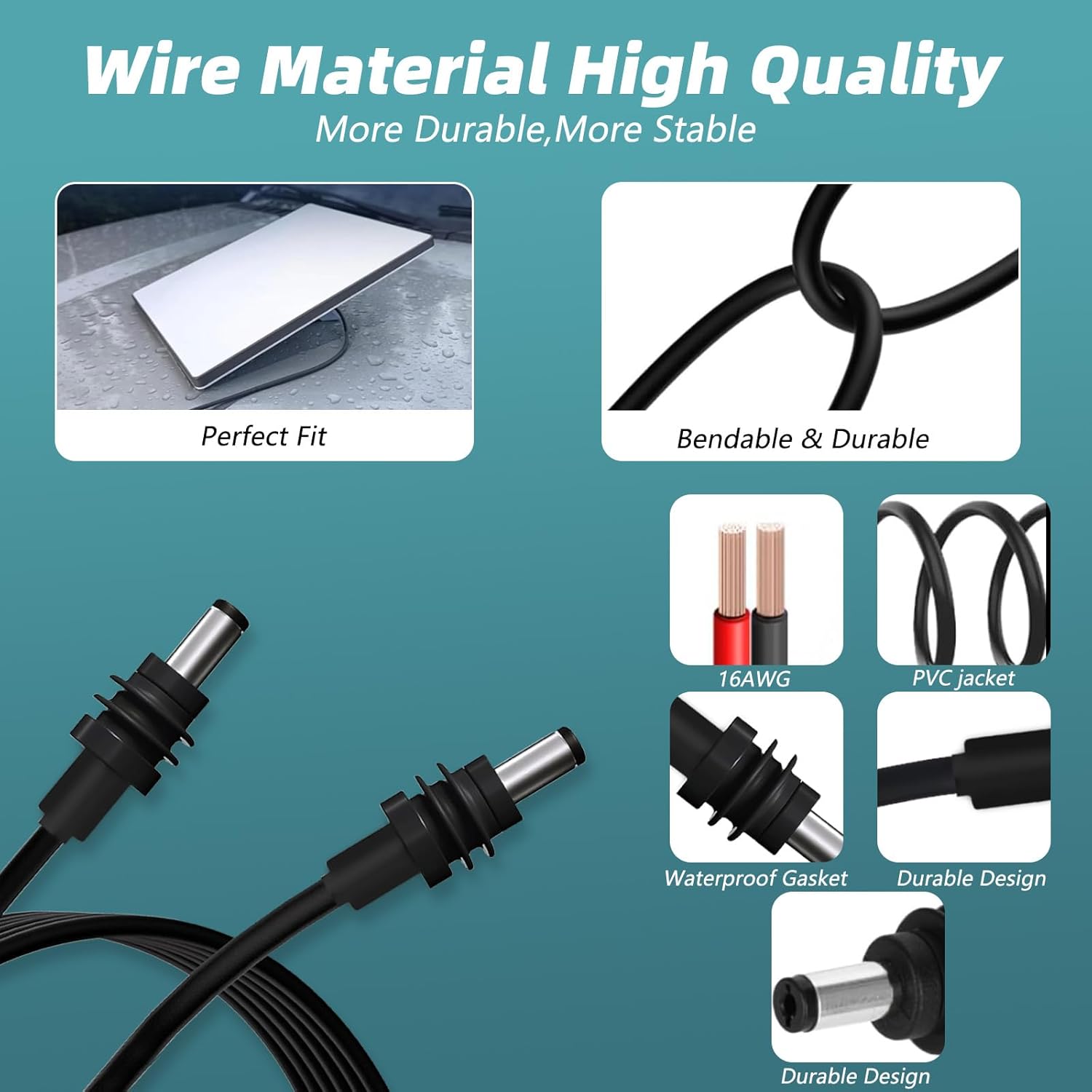 DC5521 Power Extension Cable for Starlink Mini,10FT 25FT 50FT 16AWG Waterproof DC 5521 Cord, DC Male to Male Extension Cable for Starklink Mini Work with 20V/65W+ PD Source (Male to Male 25FT) - Image 3