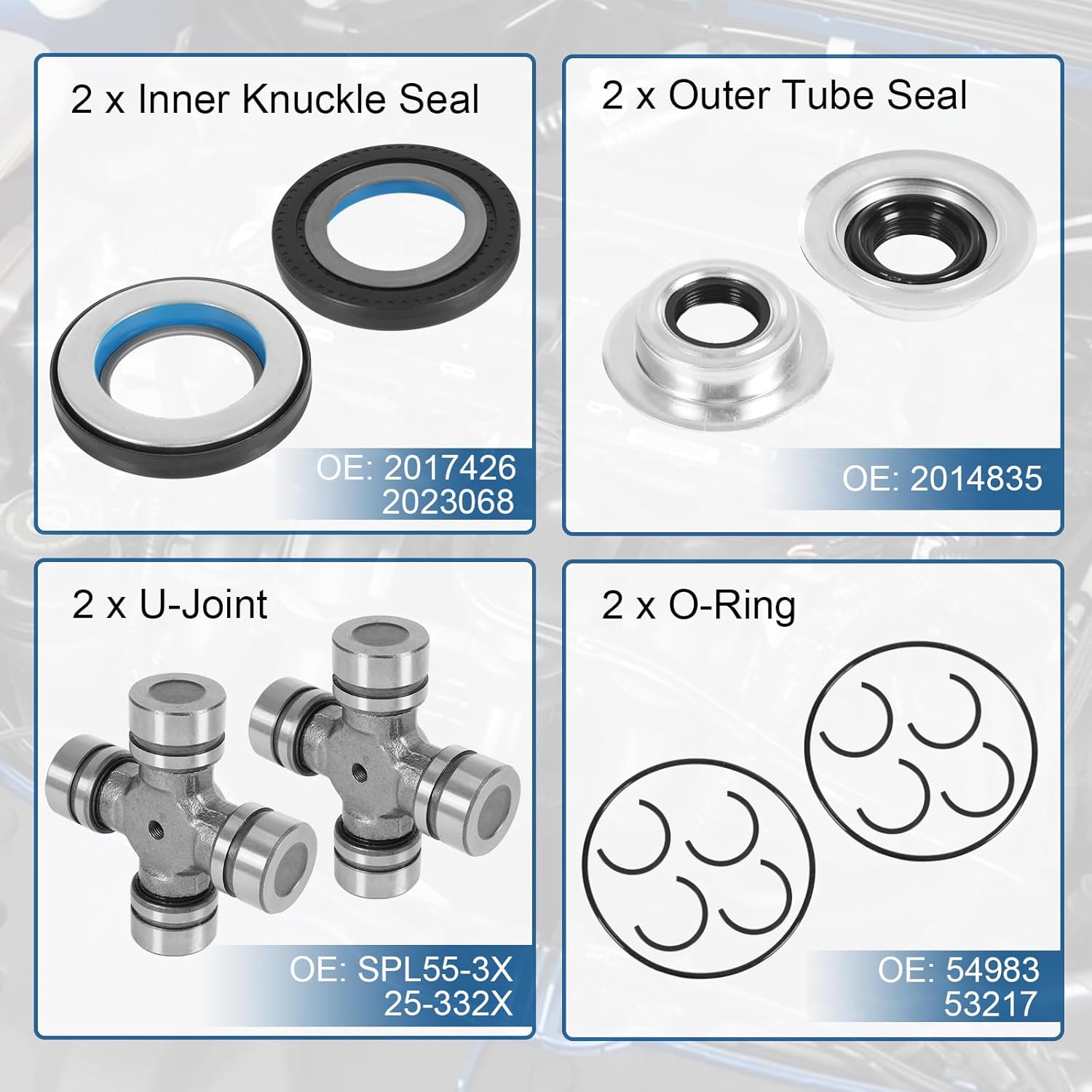 Front Axle Seal & Greaseable U Joint Kit & Hub O-Ring & Dust Seals Compatible with Ford F250 F350 Super Duty with Dana Super 60 2005-2015 Replace# 2017426 2014835 54983 25-332X SPL55-3X