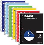 Oxford Les carnets de notes, 1 Sujet Spiral, College Ruled, 8" x 10.5", 70 Feuilles, 3-Hole Punched, Micro-perforé, Couleurs assorties, 6-Pack à l'école ou au bureau