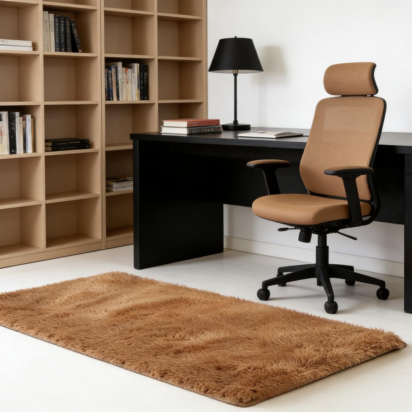 Tapis antidérapant à poils longs marron 255x60 pour un entretien facile