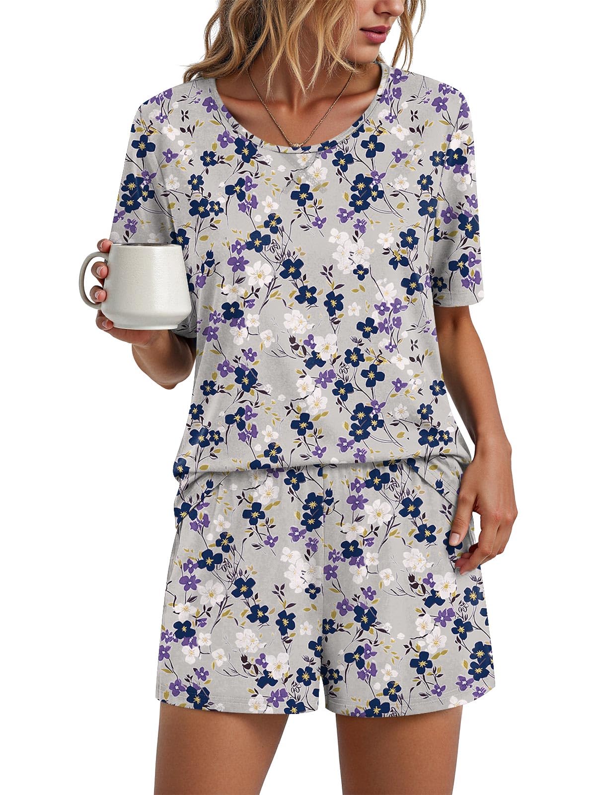 Findsweet Pajama Set for Women 2 Piece Lounge Set Soft Sleepwear Summer Casual Short Pjs Sets with Pockets M-3XL