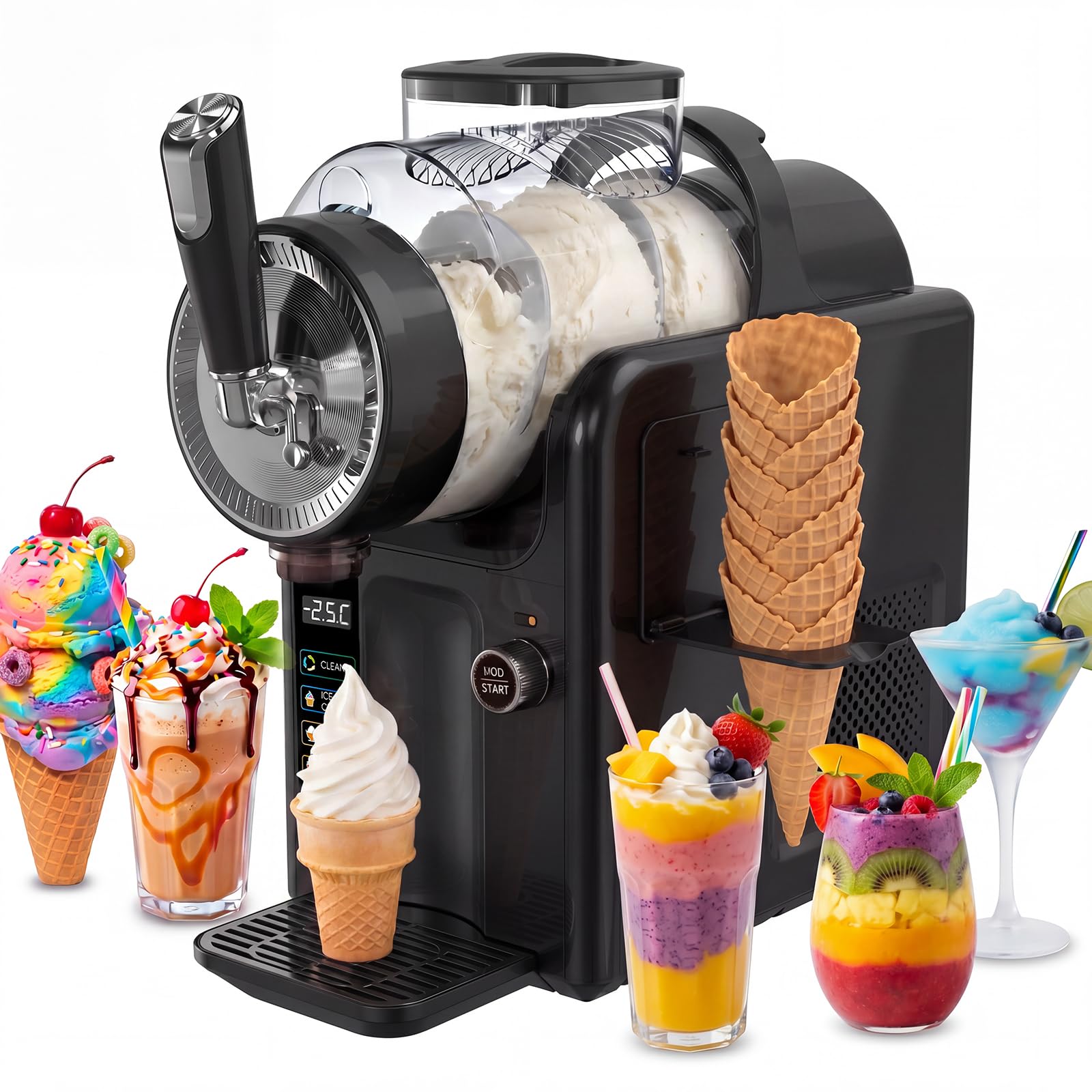 Slush Maschine,slushie maschine 2L Softeismaschine,Slushie Maschine für Zuhause,Maschine mit LED-Display,6 voreingestellte Programme für Eiscreme, Smoothies, Milchshakes, Slush-Cocktails und Margarita