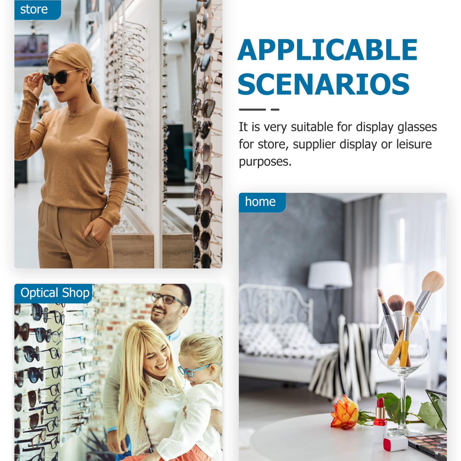 Luxshiny Espositore per Occhiali da Sole a 2 File da 10 Paia, Nero | Abs, Struttura Smontabile Base Stabile, Organizer Compatto per Vacanze Estive, Display da Banco