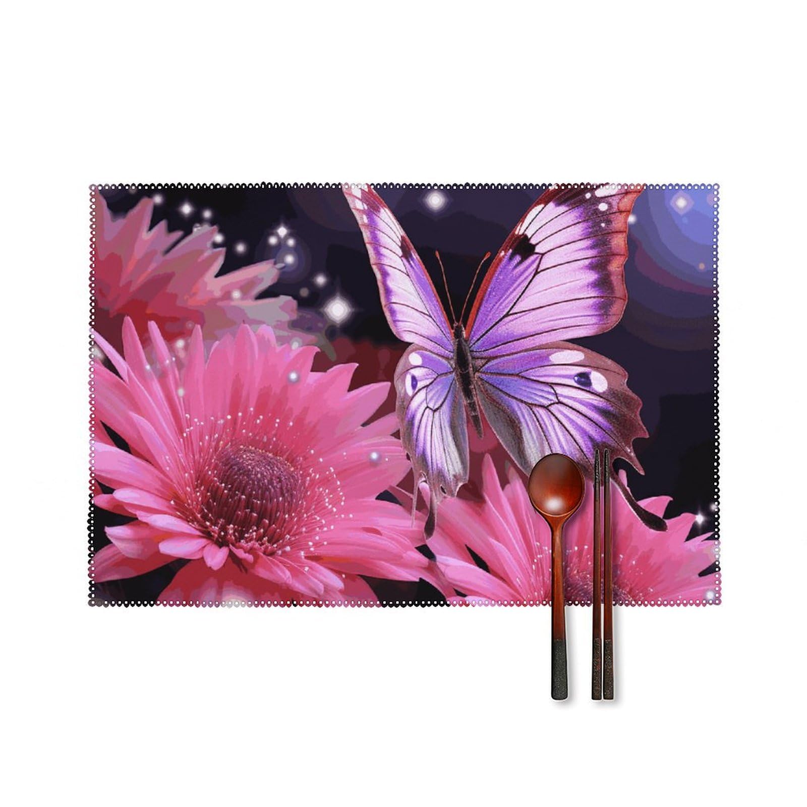 Sets de table fleurs violettes et papillons lot de 6 lavables pour cuisine