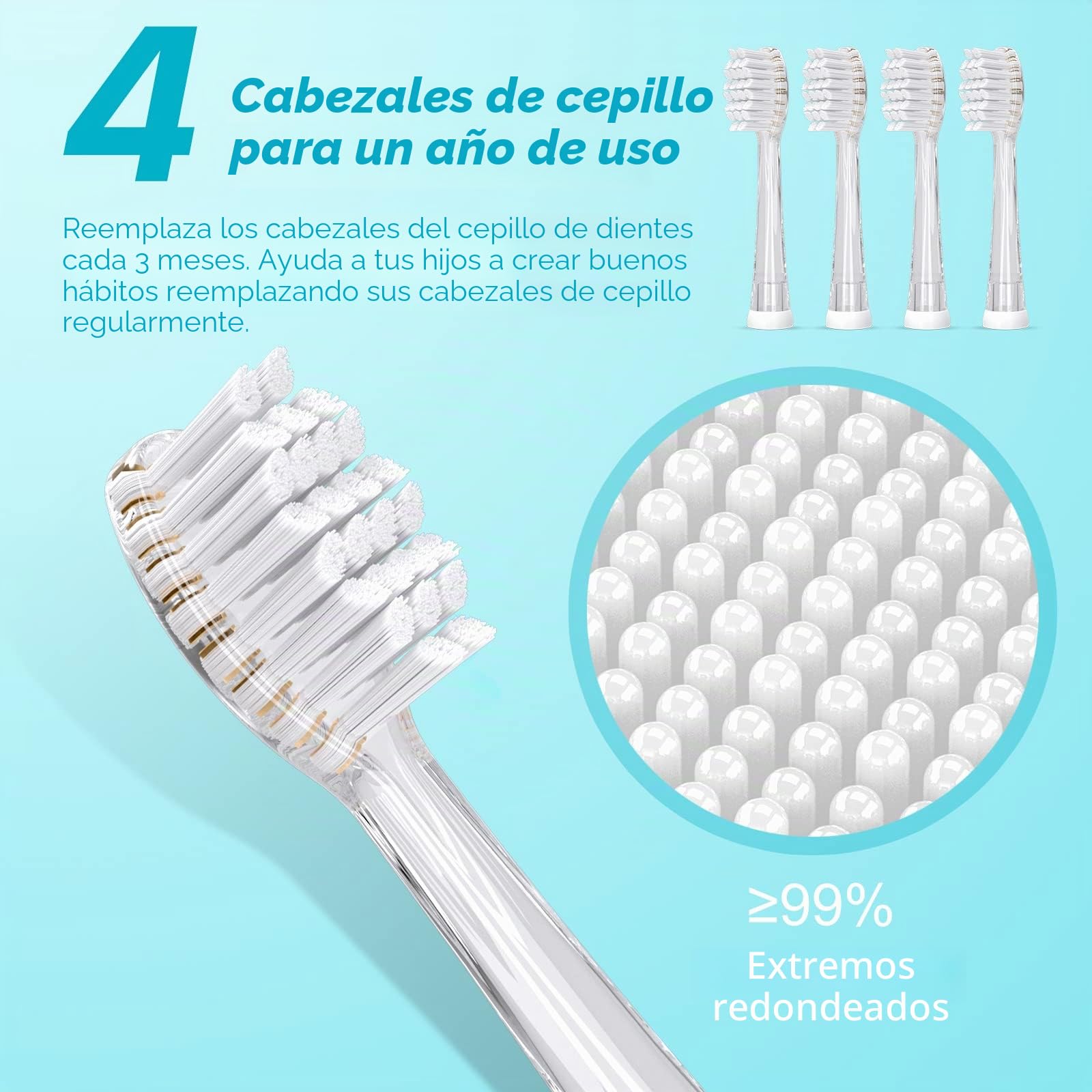 Seago Cepillo de dientes eléctrico para niños reemplazable cabezal de cepillo Adaptarse a SG513 SG977…