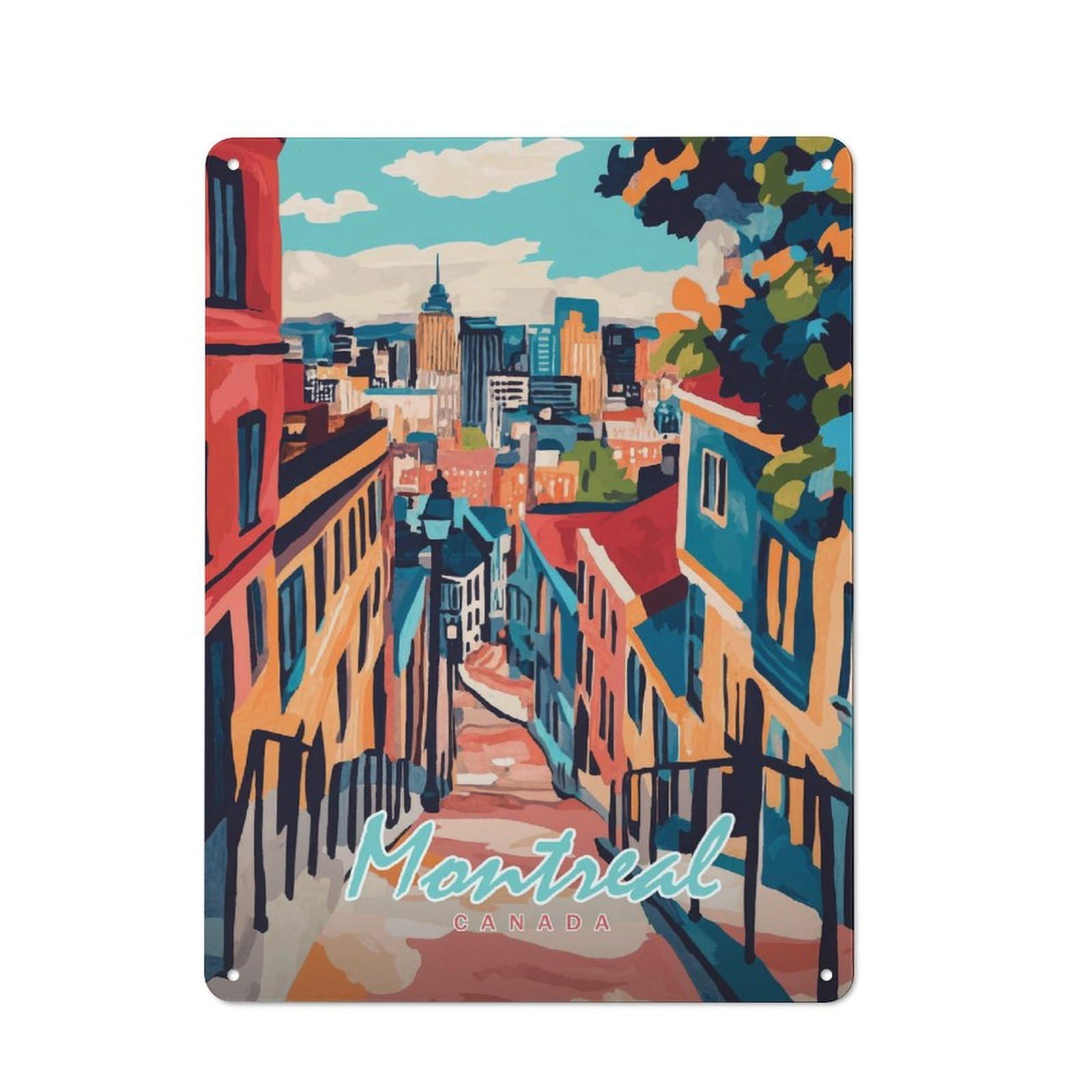 Junmoney Style-5 Tin Wall Plaque 40X30cm With Montreal Cityscape For Home Office Or Studio, For Garage, Workshop And Man Cave Decoration