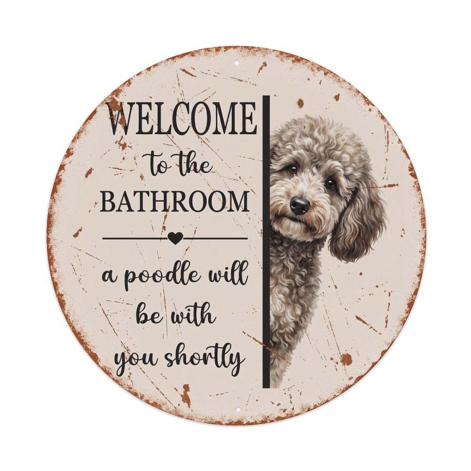 Vintage WELCOME To The BATHROOM Poodle Dog Metal Tin Sign