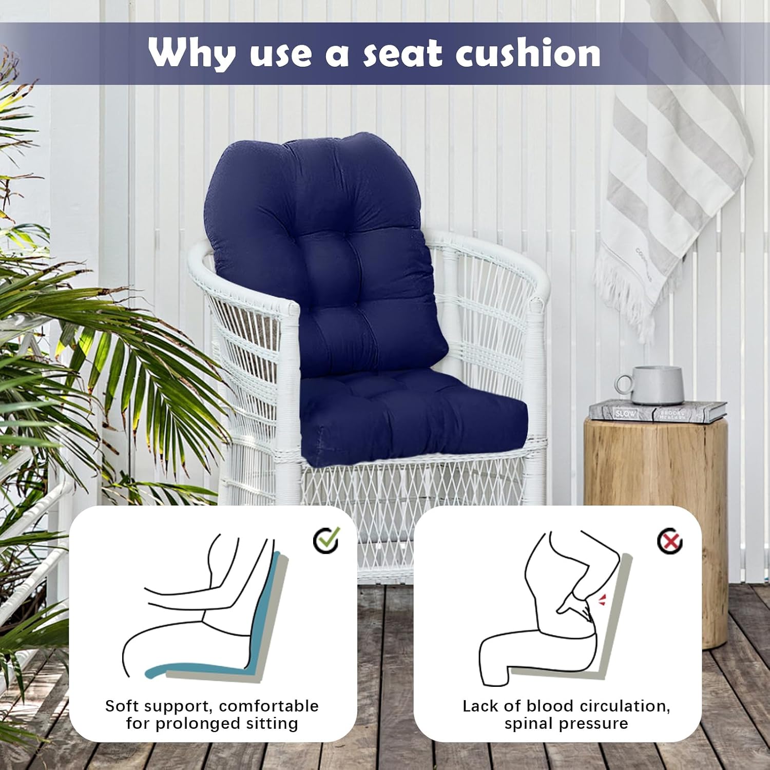 Indoor Outdoor Chair Cushions Set of 2 for Patio Furniture Proch Rocker Wicker Chair Seat Pads Reversible,Waterproof Patio Cushion 18.5"*18.5",Blue Ye