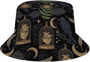 Bucket Hat with UV Protection Raven Heart Cage Moon Lightweight Packable Fisherman Hat, Sun Cap for Fishing, Outdoor Travel, Men Women