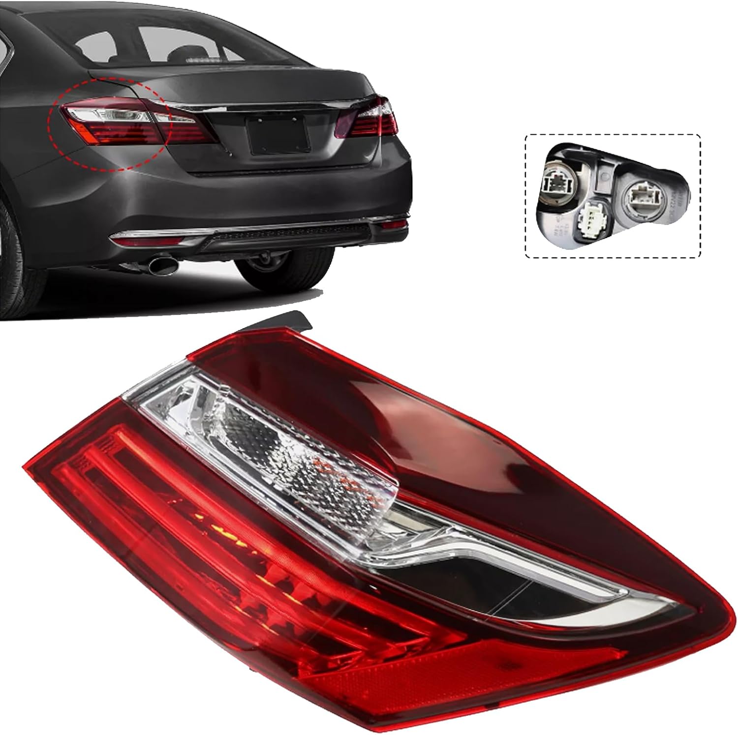 Rear Bumper Taillights Fit for 2016 And 2017 Honda Accord RH Replace the External Red Brake Lamp with Bulb