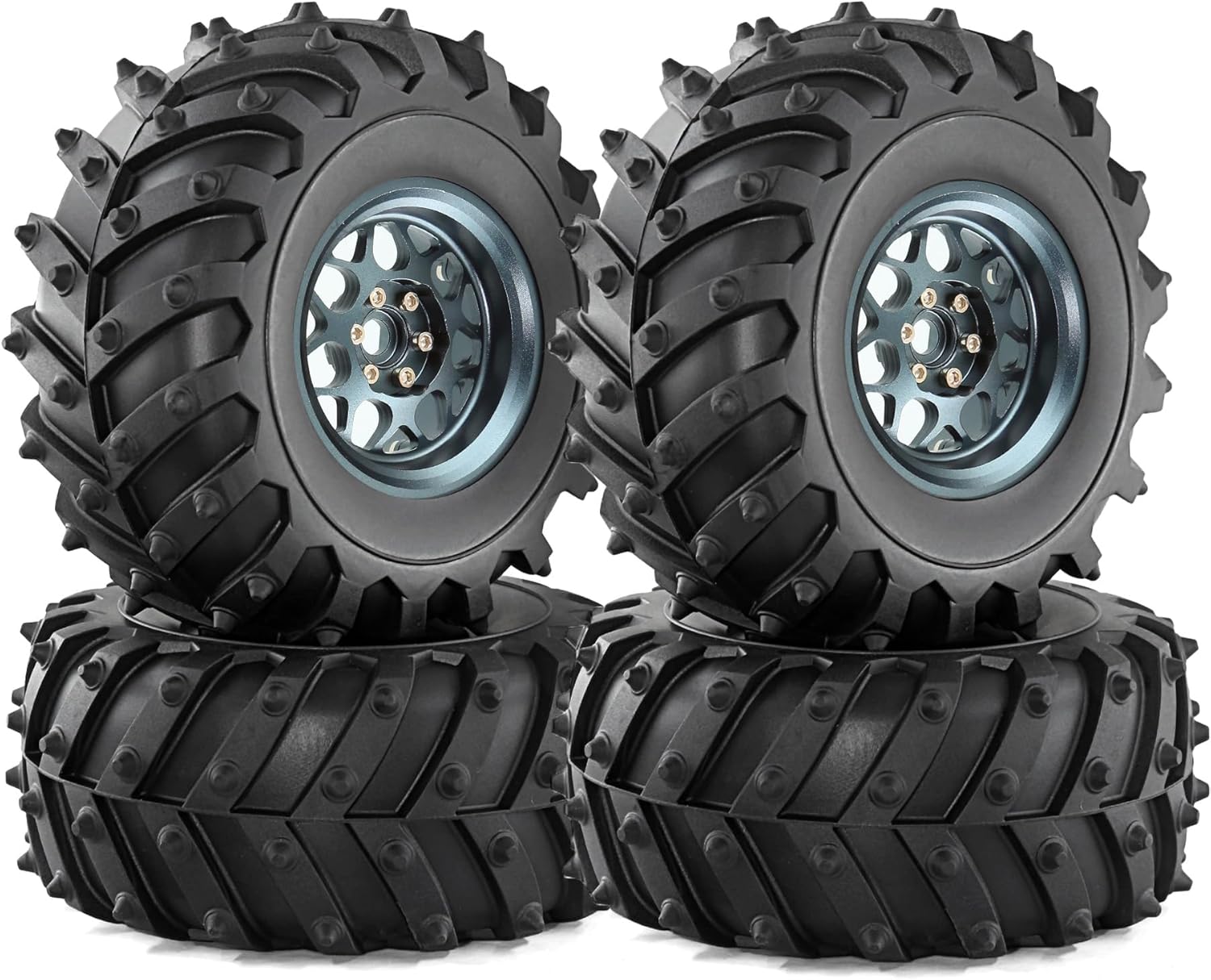 REDSPIDER • Metal 2.2 Beadlock Wheels and Tires 2.2'' Crawler Monster Spike Tire(4pcs) for 1/10 RC Crawler Car TRX4 TRX6 Axial SCX10 90046 SCX10 III AXI03007 Tamiya CC01 D90 D110 (Titanium)